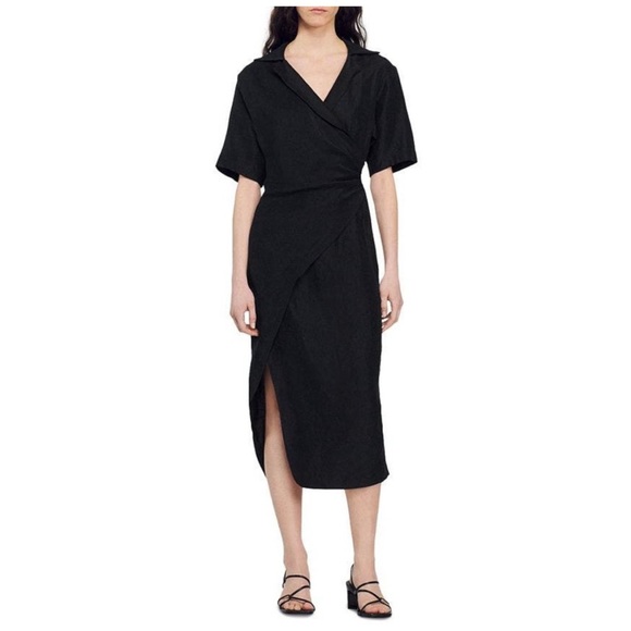 SANDRO Clarance Crossover Midi Dress - Excellent Pre-Owned, Black, 34 / 0 / XS - Picture 1 of 15